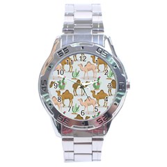 Camels Cactus Desert Pattern Stainless Steel Analogue Watch