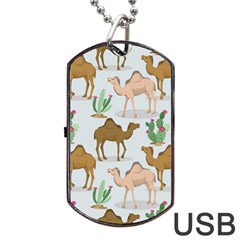 Camels Cactus Desert Pattern Dog Tag USB Flash (One Side)