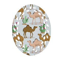 Camels Cactus Desert Pattern Oval Filigree Ornament (Two Sides)