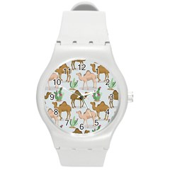 Camels Cactus Desert Pattern Round Plastic Sport Watch (M)