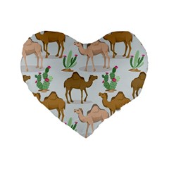 Camels Cactus Desert Pattern Standard 16  Premium Heart Shape Cushions