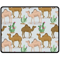 Camels Cactus Desert Pattern Two Sides Fleece Blanket (Medium)
