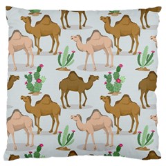 Camels Cactus Desert Pattern Large Premium Plush Fleece Cushion Case (One Side)