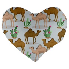 Camels Cactus Desert Pattern Large 19  Premium Flano Heart Shape Cushions