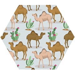 Camels Cactus Desert Pattern Wooden Puzzle Hexagon