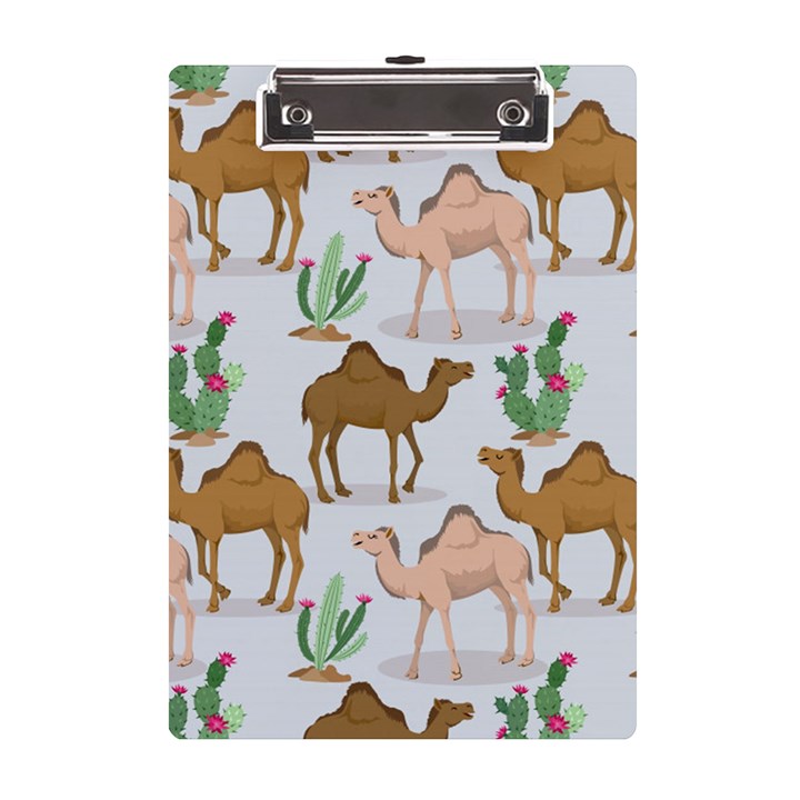 Camels Cactus Desert Pattern A5 Acrylic Clipboard