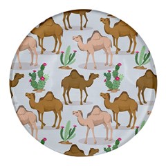 Camels Cactus Desert Pattern Round Glass Fridge Magnet (4 pack)