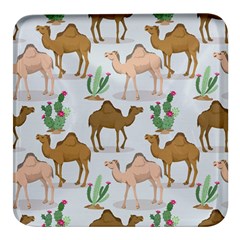 Camels Cactus Desert Pattern Square Glass Fridge Magnet (4 pack)