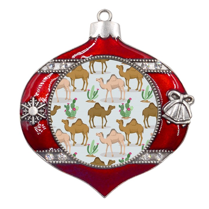 Camels Cactus Desert Pattern Metal Snowflake And Bell Red Ornament