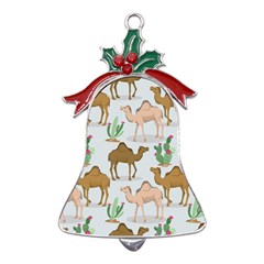 Camels Cactus Desert Pattern Metal Holly Leaf Bell Ornament