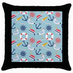 Nautical Marine Symbols Seamless Pattern Throw Pillow Case (black)