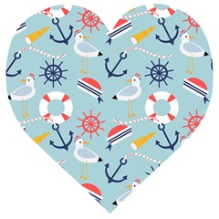 Nautical Marine Symbols Seamless Pattern Wooden Puzzle Heart by Hannah976