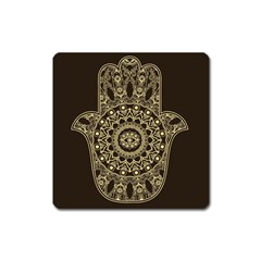 Hamsa Hand Drawn Symbol With Flower Decorative Pattern Square Magnet