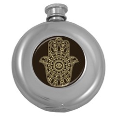 Hamsa Hand Drawn Symbol With Flower Decorative Pattern Round Hip Flask (5 Oz)