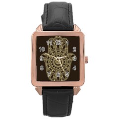 Hamsa Hand Drawn Symbol With Flower Decorative Pattern Rose Gold Leather Watch  by Hannah976