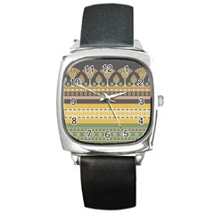 Seamless Pattern Egyptian Ornament With Lotus Flower Square Metal Watch