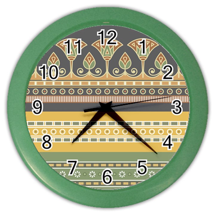 Seamless Pattern Egyptian Ornament With Lotus Flower Color Wall Clock