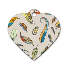 Vector Boho Doodle Feathers Seamless Pattern Illustration Dog Tag Heart (two Sides)