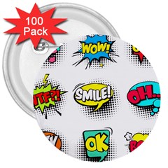 Set Colorful Comic Speech Bubbles 3  Buttons (100 pack) 