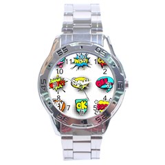 Set Colorful Comic Speech Bubbles Stainless Steel Analogue Watch