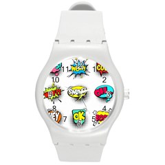 Set Colorful Comic Speech Bubbles Round Plastic Sport Watch (M)