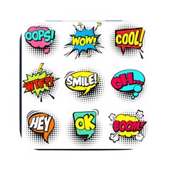 Set Colorful Comic Speech Bubbles Square Metal Box (Black)