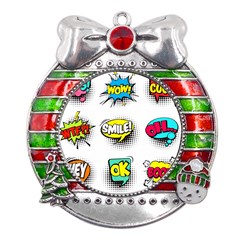 Set Colorful Comic Speech Bubbles Metal X Mas Ribbon With Red Crystal Round Ornament