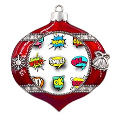 Set Colorful Comic Speech Bubbles Metal Snowflake And Bell Red Ornament