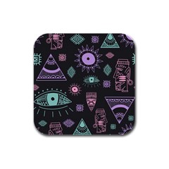 Vintage Seamless Pattern With Tribal Art African Style Drawing Rubber Square Coaster (4 Pack)