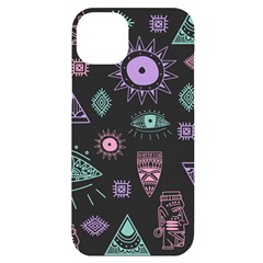 Vintage Seamless Pattern With Tribal Art African Style Drawing Iphone 14 Plus Black Uv Print Case by Hannah976