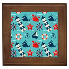 Seamless Pattern Nautical Icons Cartoon Style Framed Tile