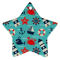 Seamless Pattern Nautical Icons Cartoon Style Ornament (star)