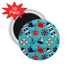 Seamless Pattern Nautical Icons Cartoon Style 2 25  Magnets (10 Pack) 