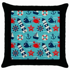 Seamless Pattern Nautical Icons Cartoon Style Throw Pillow Case (black)