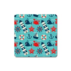 Seamless Pattern Nautical Icons Cartoon Style Square Magnet