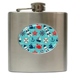 Seamless Pattern Nautical Icons Cartoon Style Hip Flask (6 oz) Front