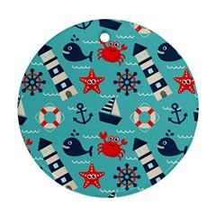 Seamless Pattern Nautical Icons Cartoon Style Round Ornament (two Sides)