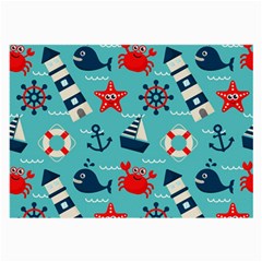 Seamless Pattern Nautical Icons Cartoon Style Large Glasses Cloth