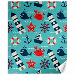 Seamless Pattern Nautical Icons Cartoon Style Canvas 11  X 14 