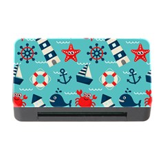 Seamless Pattern Nautical Icons Cartoon Style Memory Card Reader With Cf