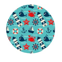 Seamless Pattern Nautical Icons Cartoon Style Mini Round Pill Box by Hannah976