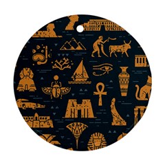 Dark Seamless Pattern Symbols Landmarks Signs Egypt Art Ornament (round)