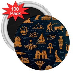 Dark Seamless Pattern Symbols Landmarks Signs Egypt Art 3  Magnets (100 Pack)