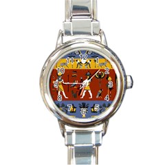 Ancient Egyptian Religion Seamless Pattern Round Italian Charm Watch