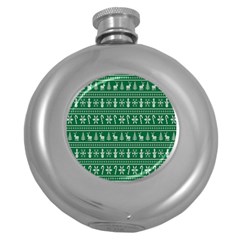 Wallpaper Ugly Sweater Backgrounds Christmas Round Hip Flask (5 Oz) by artworkshop