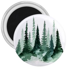 Tree Watercolor Painting Pine Forest 3  Magnets