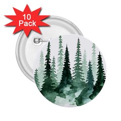 Tree Watercolor Painting Pine Forest 2 25  Buttons (10 Pack) 