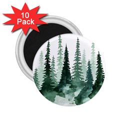 Tree Watercolor Painting Pine Forest 2 25  Magnets (10 Pack) 