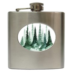 Tree Watercolor Painting Pine Forest Hip Flask (6 Oz)