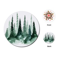 Tree Watercolor Painting Pine Forest Playing Cards Single Design (Round)